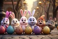 Playful Easter egg characters engaged in a Royalty Free Stock Photo