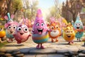 Playful Easter egg characters engaged in a Royalty Free Stock Photo