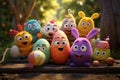 Playful Easter egg characters engaged in various