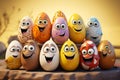 Playful Easter egg characters with smiling faces Royalty Free Stock Photo