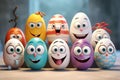 Playful Easter egg characters with smiling faces Royalty Free Stock Photo