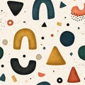 Playful Educational Shape Pattern Featuring Circles, Triangles, and Arches in Soft Colors for Modern Kids Fabric Design Royalty Free Stock Photo