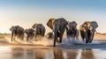 Playful Elephants on a Baltic Sea Beach. Generative AI