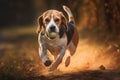 A playful and energetic Beagle chasing a ball, showing off its high energy and playful nature. Generative AI Royalty Free Stock Photo