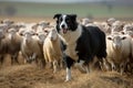 A playful and energetic Border Collie herding sheep - This Border Collie is herding sheep, showing off its playful and energetic Royalty Free Stock Photo