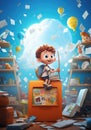 Playful and Energetic 3D Character Poster Celebrating the Excitement of Returning to Class with Friends