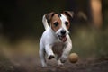 A playful and energetic Jack Russell Terrier chasing a ball, showing off its high energy and playful nature. Generative AI