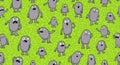 Whimsical cartoon characters with wide eyes and open mouths repeating pattern on green background Royalty Free Stock Photo