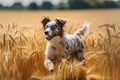 A playful and energetic puppy running through a field. Generative AI