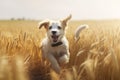 A playful and energetic puppy running through a field. Generative AI