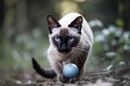 A playful and energetic Siamese cat chasing a toy, showing off its playful and energetic nature. Generative AI