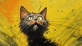 Playful Expression: A Contemporary Cartoon Cat Painting With Dark Humor And Satirical Twist