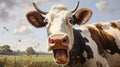 Playful Expressions: Photorealistic Wildlife Art Of A Brown And White Cow