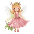 Playful fairyland magic, vibrant illustration of cute fairies with colorful wings and enchanting flower accents