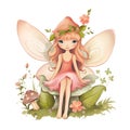 Playful fairyland magic, vibrant illustration of cute fairies with colorful wings and enchanting flower accents