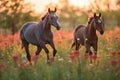 playful foals frolicking in a wildflower meadow