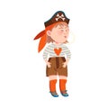 Playful Freckled Boy Character in Corsair Hat Playing Pirate Vector Illustration