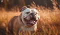 A playful French bulldog and a purebred English bulldog walking together generative AI