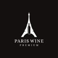 Playful french wine logo, paris eiffel tower landmark and wine bottle logo icon vector template