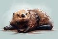 A playful and friendly Sea Otter floating on its back, showing off its playful and friendly nature. Generative AI Royalty Free Stock Photo