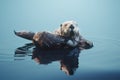 A playful and friendly Sea Otter floating on its back, showing off its playful and friendly nature. Generative AI Royalty Free Stock Photo