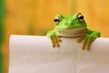 Playful Frog Peeks Out From Behind A Sticky Note