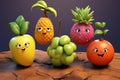 Playful fruit characters in a series, perfect for various projects Royalty Free Stock Photo