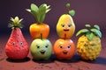 Playful fruit characters in a series, perfect for various projects Royalty Free Stock Photo