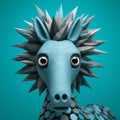 Playful Geometries: 3d Rendering Of Blue Horse With Horns