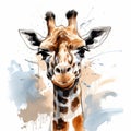 Playful Giraffe Head Watercolor Illustration With Aggressive Digital Style