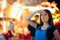 Funny Woman in Amusement Park Enjoying Funfair Celebration Royalty Free Stock Photo