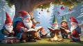 Playful Gnomes Reading Together by a Cozy Fire