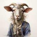 Playful Goat In A Blue Shirt: A Whimsical Fantasy Character