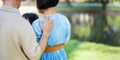 Playful Grandfather and Grandma spending time with his granddaughter in park on sunny day happily. concept grandparent Royalty Free Stock Photo