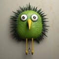 Playful Green Bird On Gray Wall: Surrealistic Cartoon Sculpture
