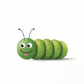 Playful Green Caterpillar Character In Minimalistic Style