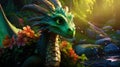 A playful green dragon is the magic of nature in every detail