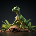Playful Green Lizard Sculpture: Zbrush Inspired Precisionist Art