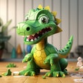 Playful Green Toy Dinosaur: Commissioned Caricature-like Hyper-realistic Design