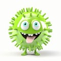 Playful Green Virus Cartoon Character - 3d Illustration