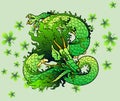 Playful green wood Asian dragon on leaves