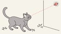 Playful grey cat chasing a laser pointer dot, illustrating a fun pet interaction, vector design Generative AI Royalty Free Stock Photo