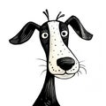 Whimsical Cartoon Dog With Distinctive Nose - High Contrast Black And White Illustration