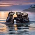 A playful group of sea otters exchanging clams as they count down to midnight on the shore3