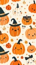 Playful halloween pumpkin faces with witch hats and accessories AI Royalty Free Stock Photo