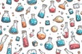 Chemistry Beakers and Flasks Pattern Hand-drawn Science Background Royalty Free Stock Photo