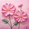 Playful Handmade Art Flowers On Pink Background - Sculpted Impasto Technique
