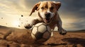 A playful happy dog is playing, running and carrying a ball.Generative AI Royalty Free Stock Photo
