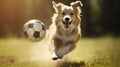 A playful happy dog is playing, running and carrying a ball.Generative AI Royalty Free Stock Photo