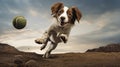 A playful happy dog is playing, running and carrying a ball.Generative AI Royalty Free Stock Photo